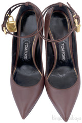 Brown Padlock Ankle Strap Pump