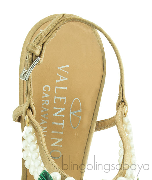 Pearl Embellished T-strap Sandals
