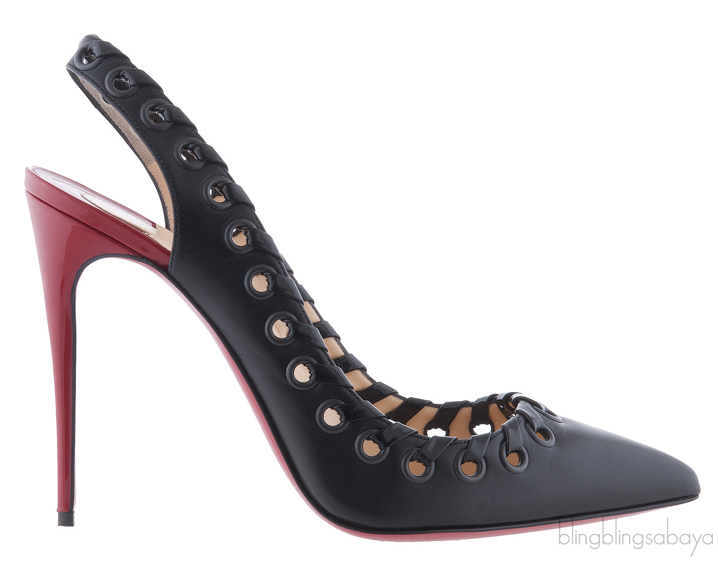 Christian Louboutin Black Leather Ostri Sling 100 Heels