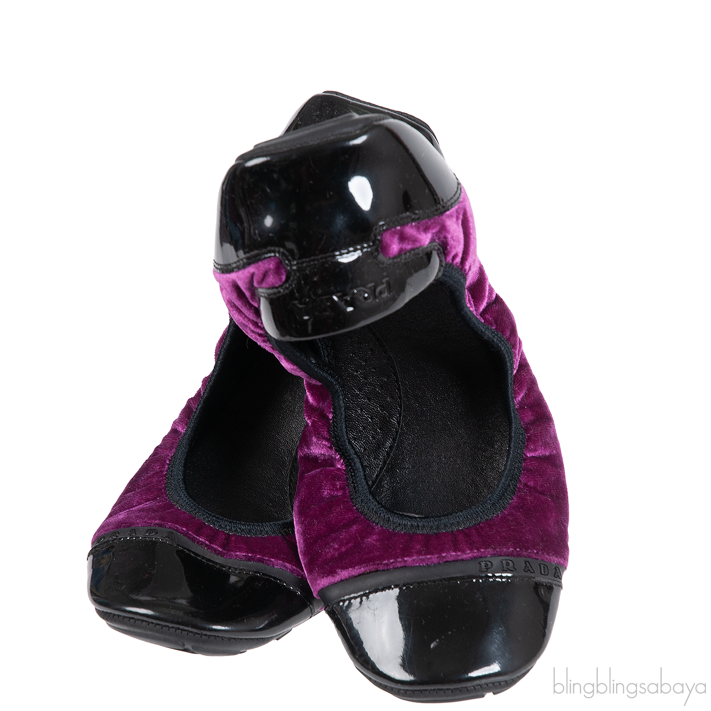 Prada Velvet Purple & Black Sport Ballet Flats