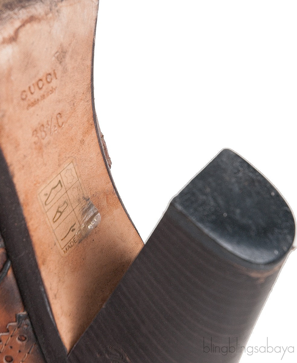 Brown Brogue Perforated High Boots