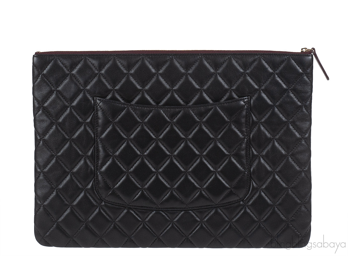 Chanel Black Large CC Quilted Lambskin O-Case Clutch