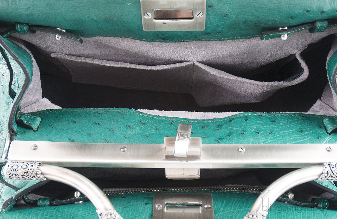 Green Ostrich Jade Handle Bag