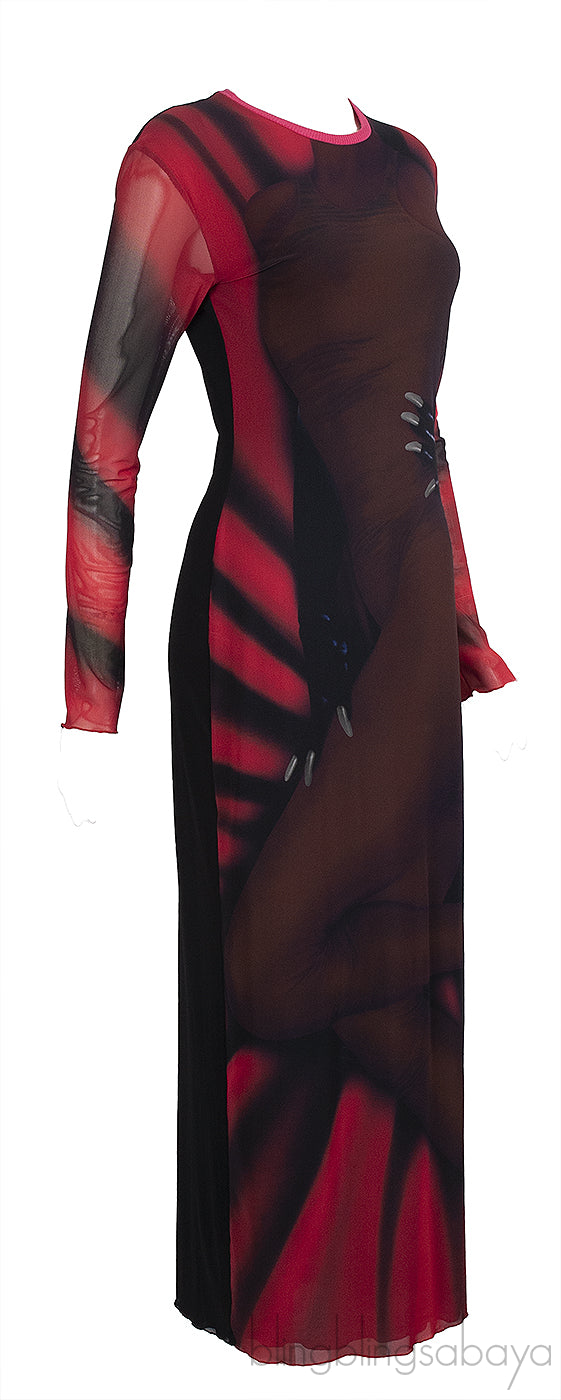 Loewe Mesh Hand Print Stretch Maxi Dress
