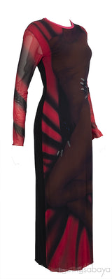 Loewe Mesh Hand Print Stretch Maxi Dress