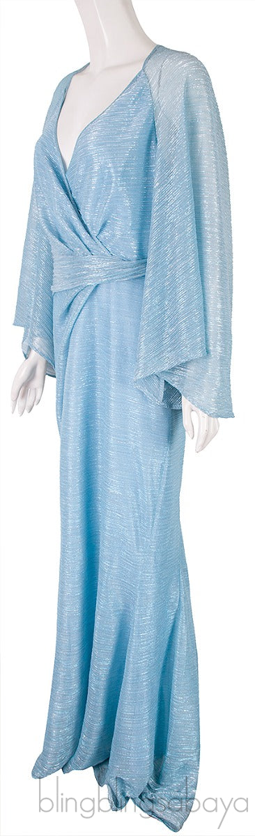 Light Blue Metallic V-neck Gown