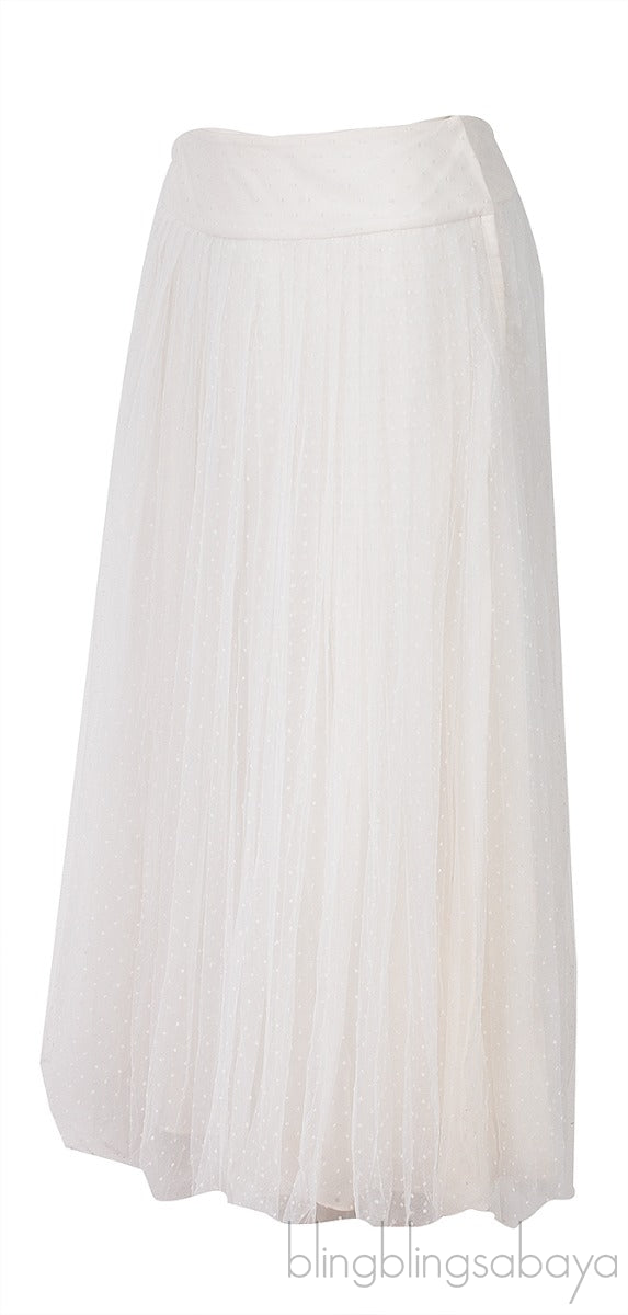 White Pleated Polka Tulle Skirt
