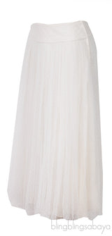 White Pleated Polka Tulle Skirt