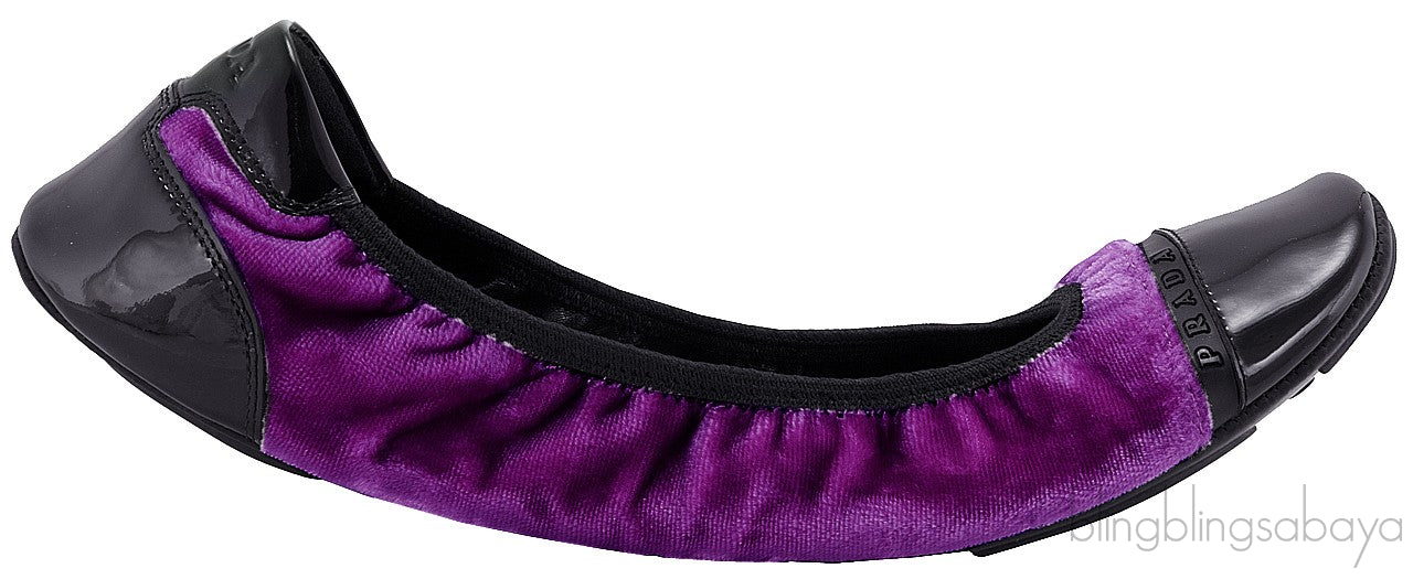 Prada Velvet Purple & Black Sport Ballet Flats