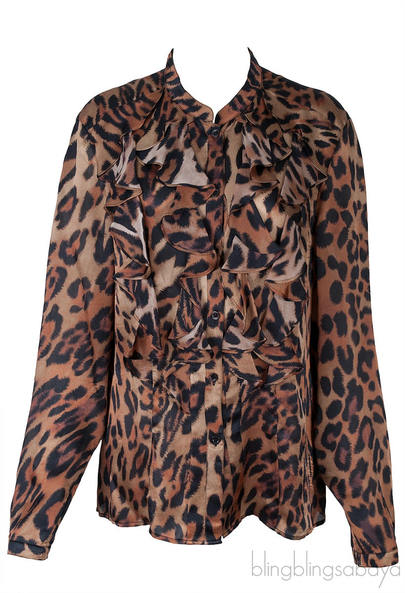 Leopard Print Ruffled Trim Shirt