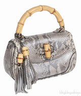 Gucci Silver Python Bamboo Handle Bag
