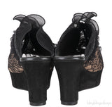 Black/Beige Crystal Embellished Wedge