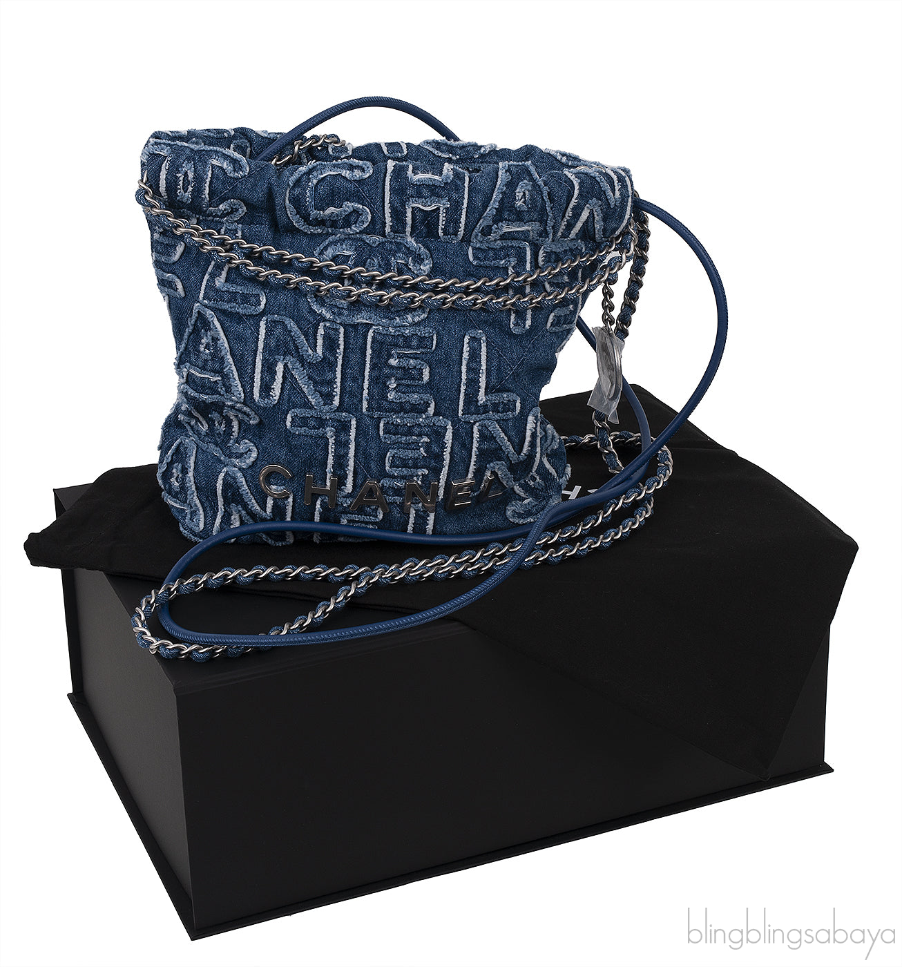 Chanel 22 Mini Denim CC Logo Hobo Bag