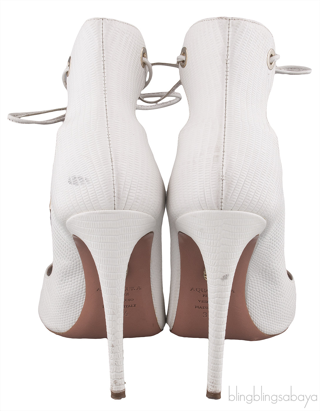 White Lizard Embossed Lace Up Heels