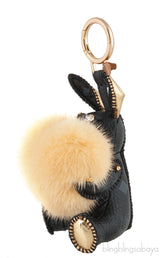 MCM Black Printed Rabbit Heart Fur Charm