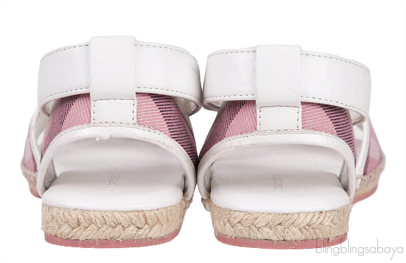 White Leather Pink Check Espadrille Kids Sandals