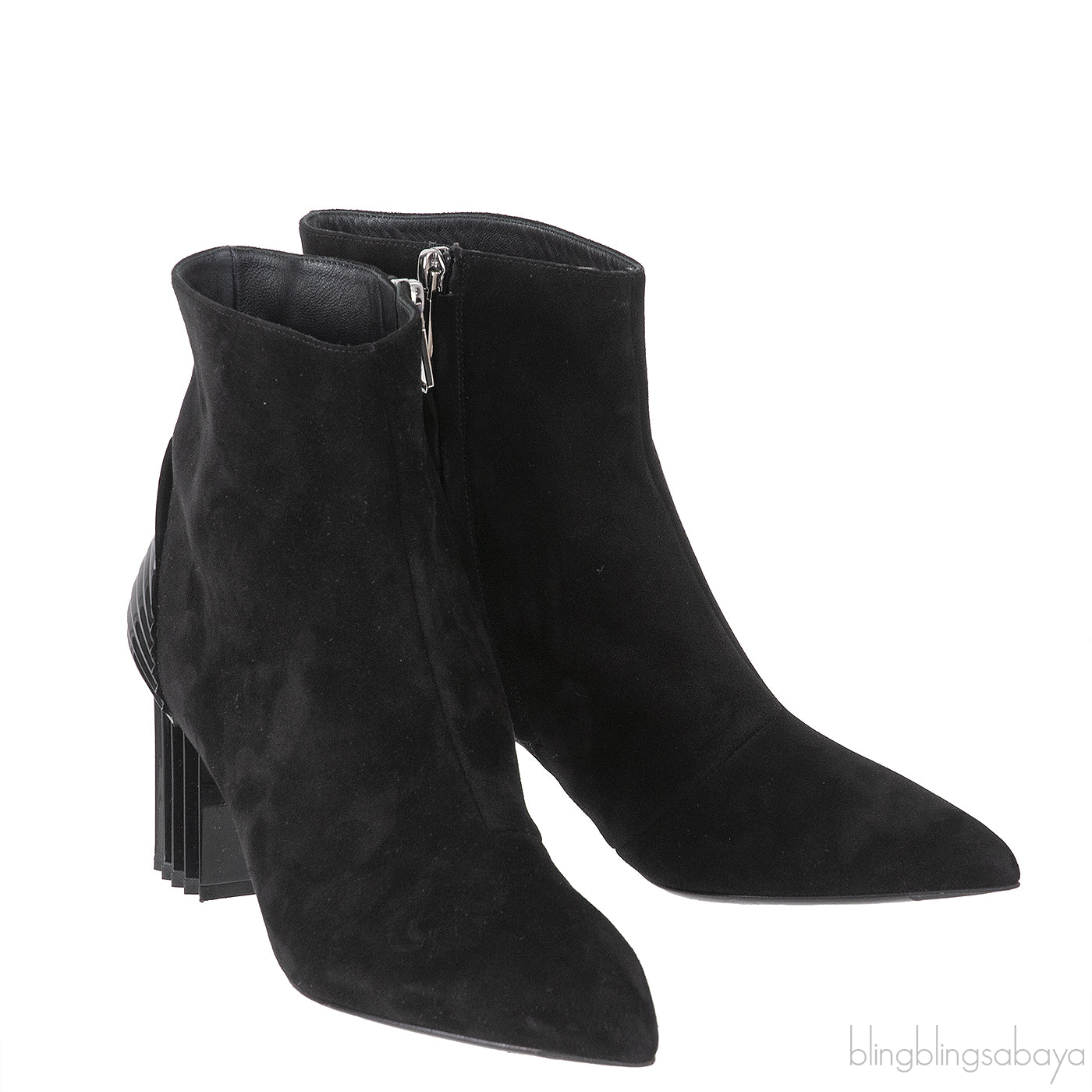 Balmain Black Pointed Toe Suede Ankle Boots