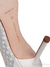 Hangisi White Embroidered Mesh Crystal Heels