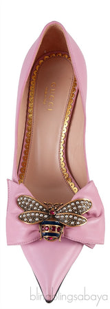 Baby Pink Bow Bee Pointed Toe Heels