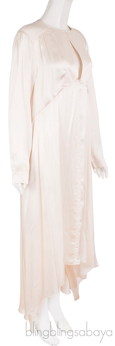 Beige Asymmetric Hem Satin Dress