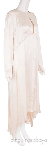 Beige Asymmetric Hem Satin Dress