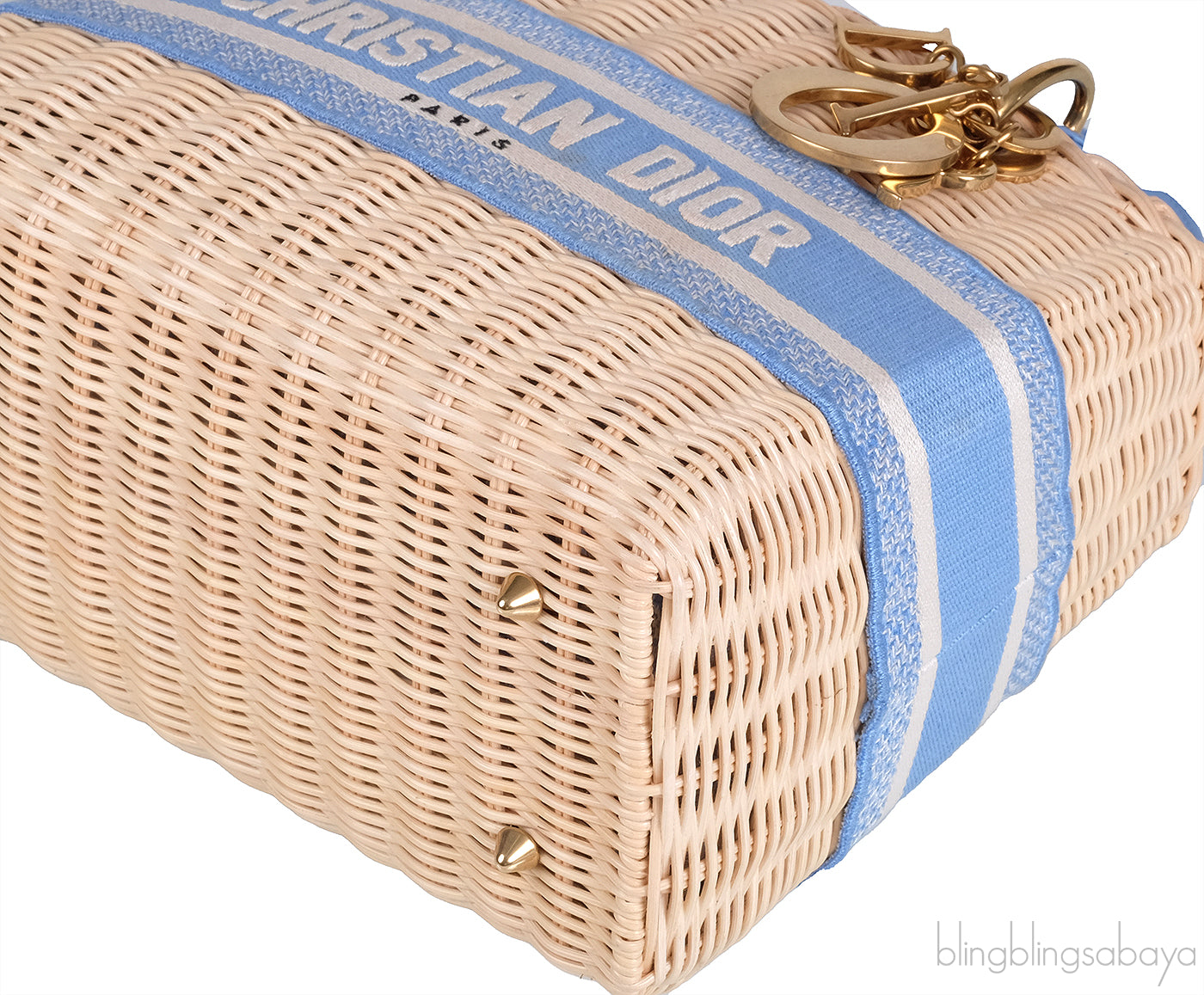 Lady Dior Natural Wicker & Light Blue Dior Oblique Jacquard Medium