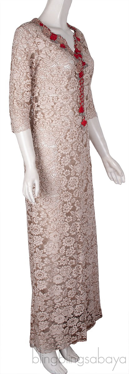 Lace Floral Crystal Maxi Dress