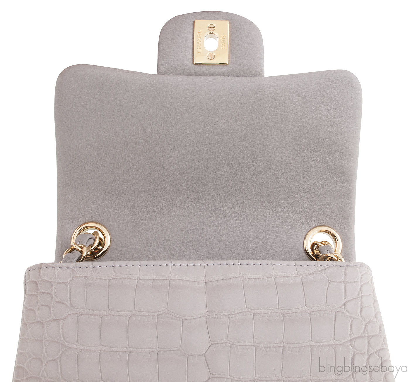 Grey Pearl Crocodile Mini Flap Bag