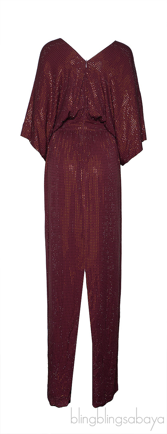 Gucci Burgundy Crystal-Embellished V-Neck Maxi Kaftan Dress
