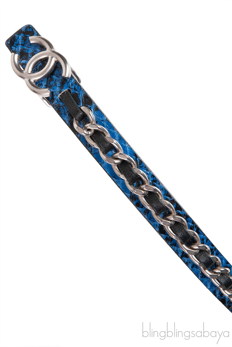 Chanel Blue Black CC Chain Python Belt