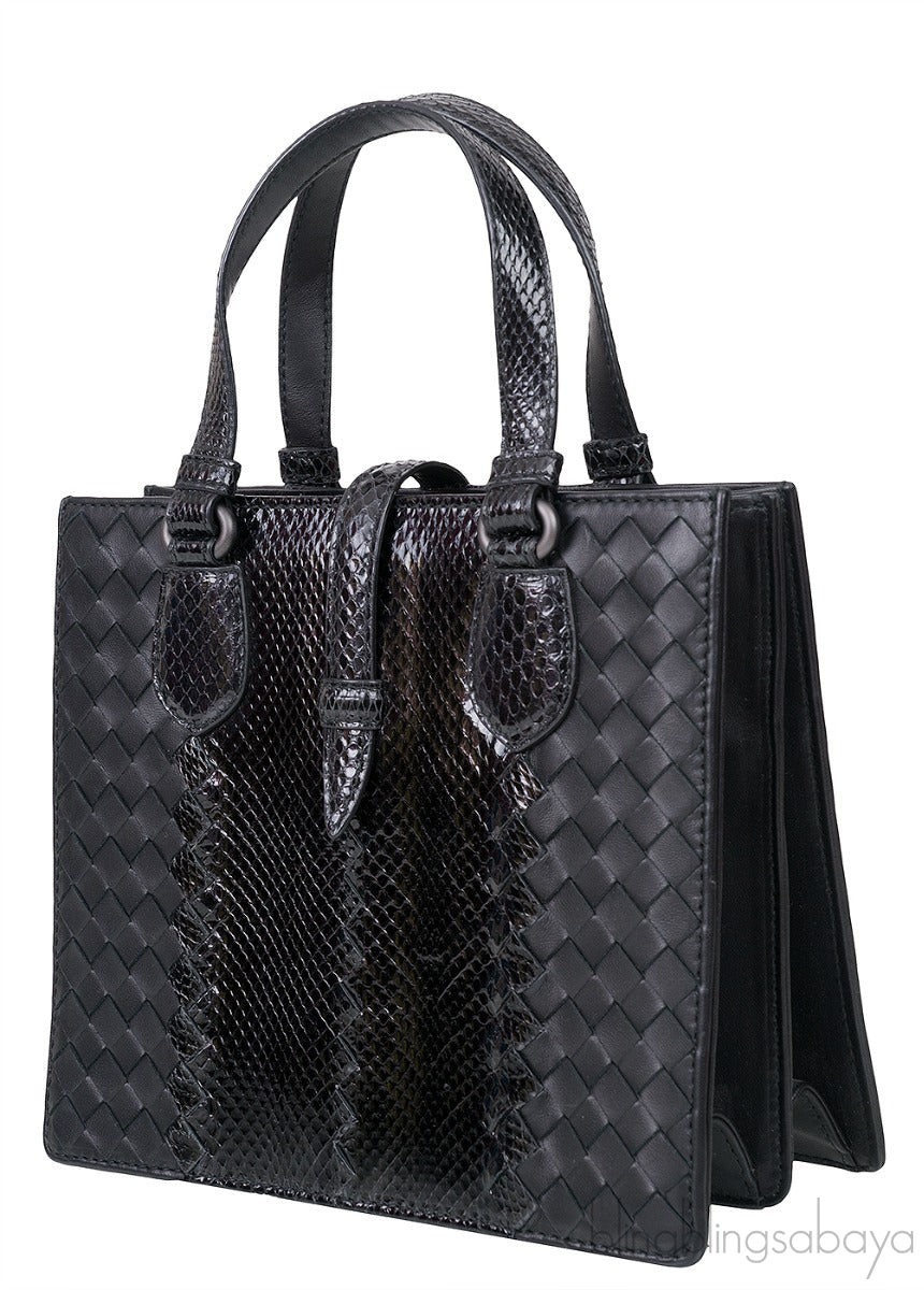 Bottega Veneta Black Intrecciato Leather & Python Handbag