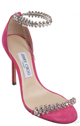 Jimmy Choo Shiloh Pink Suede Crystal Heels