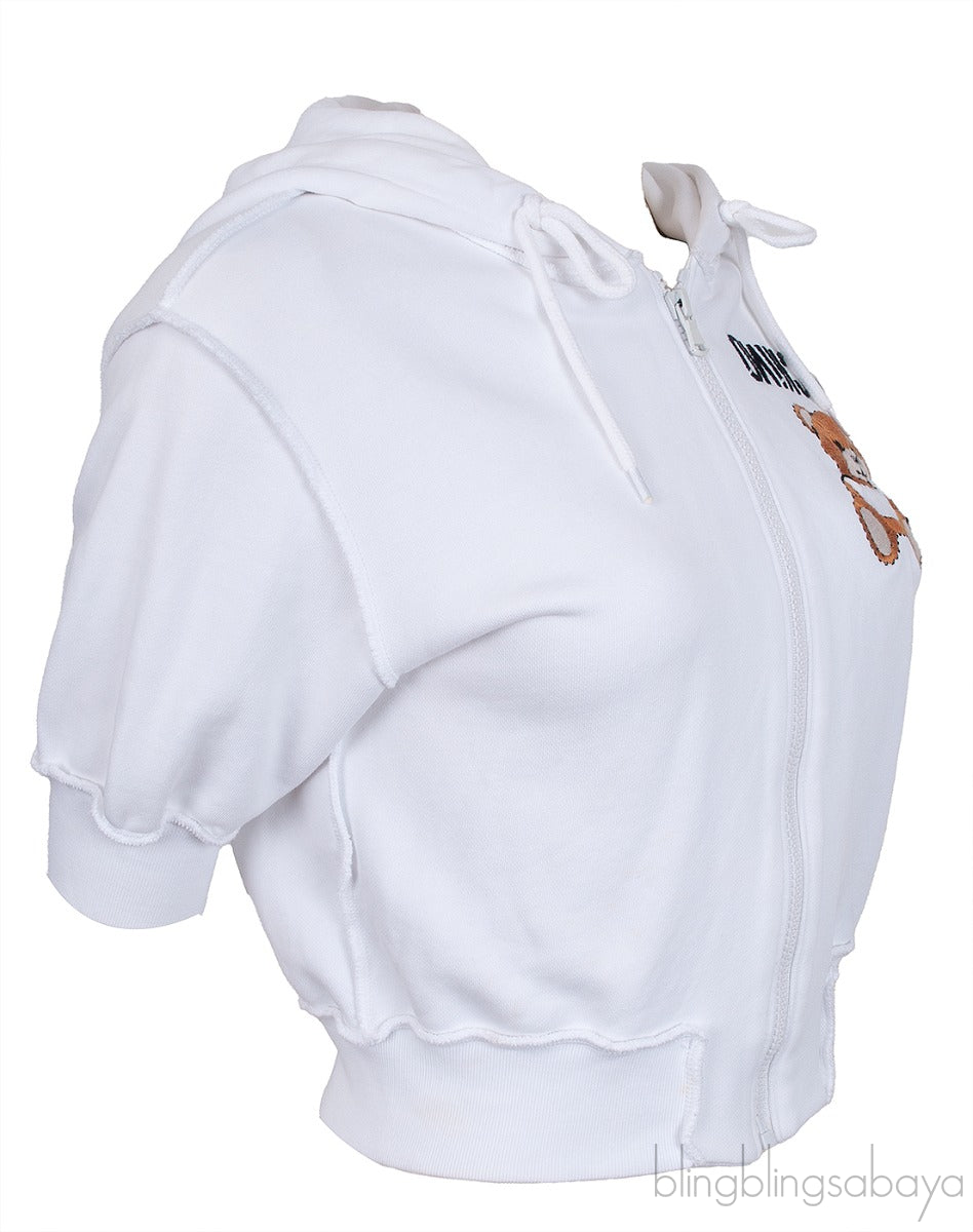 White Reverse Embroiderie Bear Hoodie