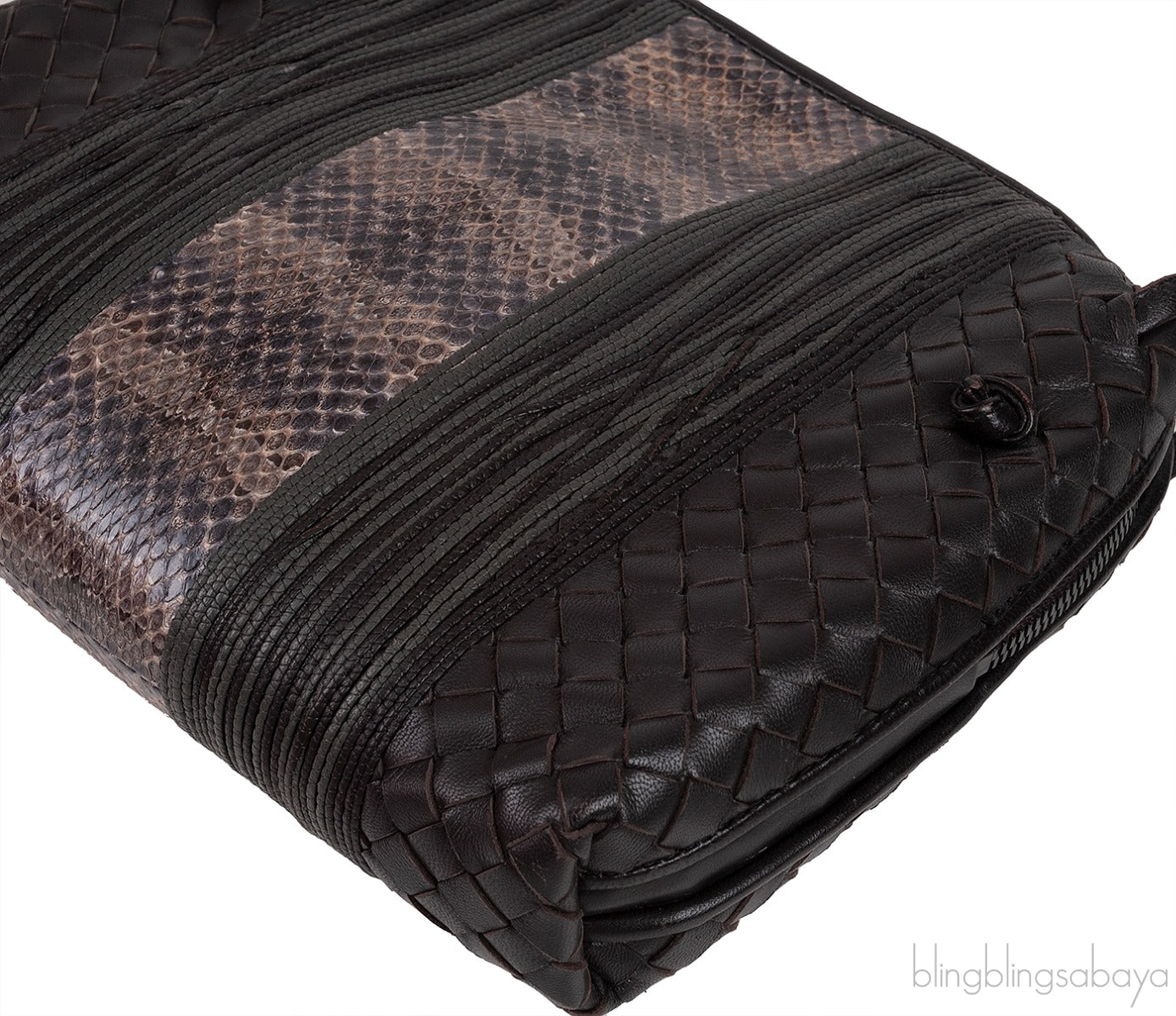 Brown Intrecciato Snakeskin Nodini Crossbody Bag