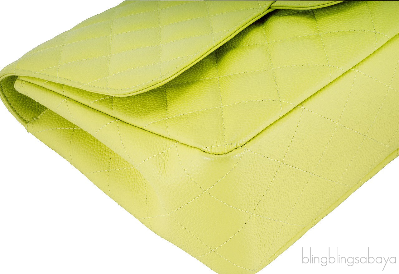 Caviar Jumbo Lime Single Flap Bag