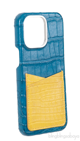 Bi-color Card Holder Blue Crocodile iPhone 15 Pro max Case
