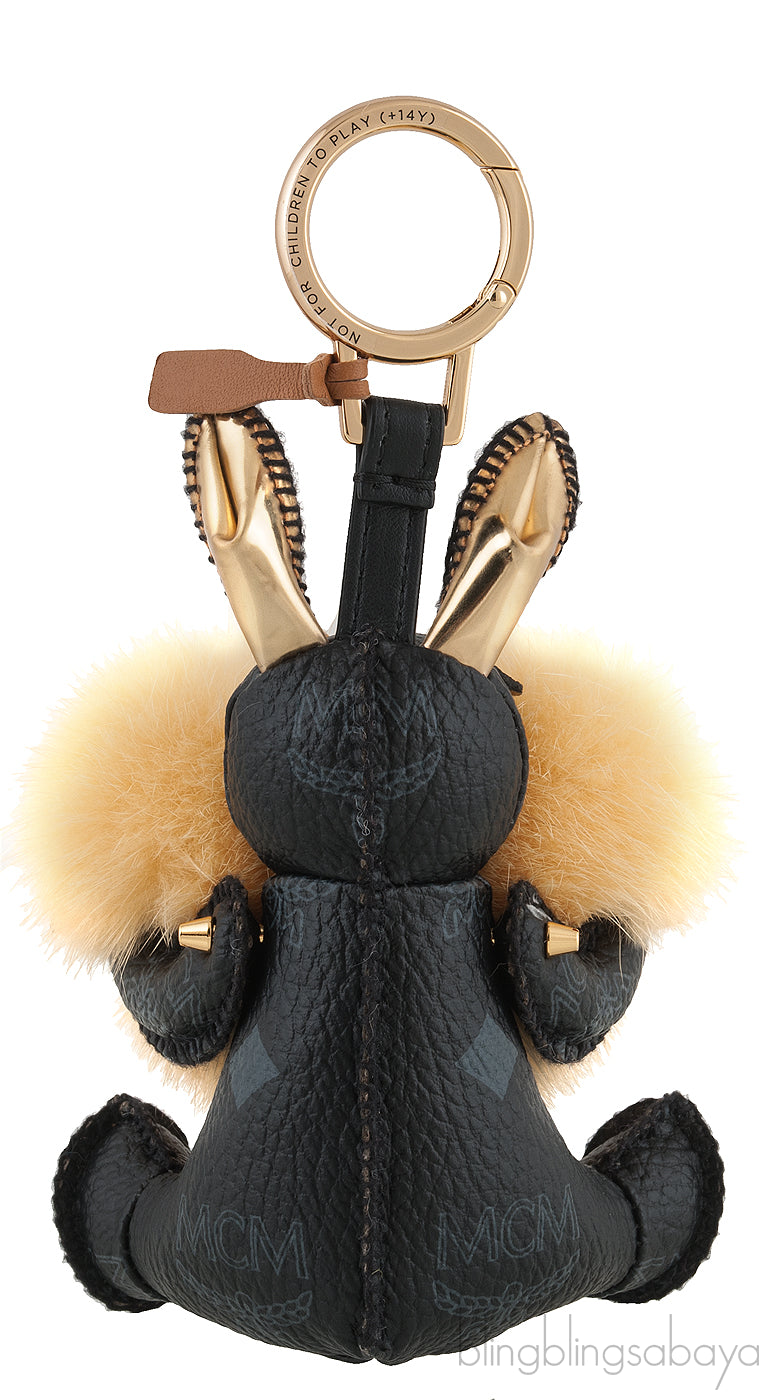 MCM Black Printed Rabbit Heart Fur Charm