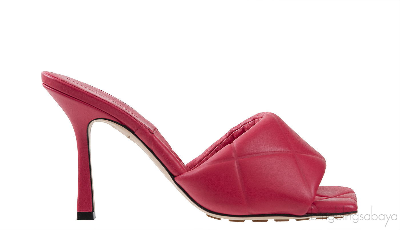 Fuchsia Pink Nappa Quilted Rubber Lido Leather Mules