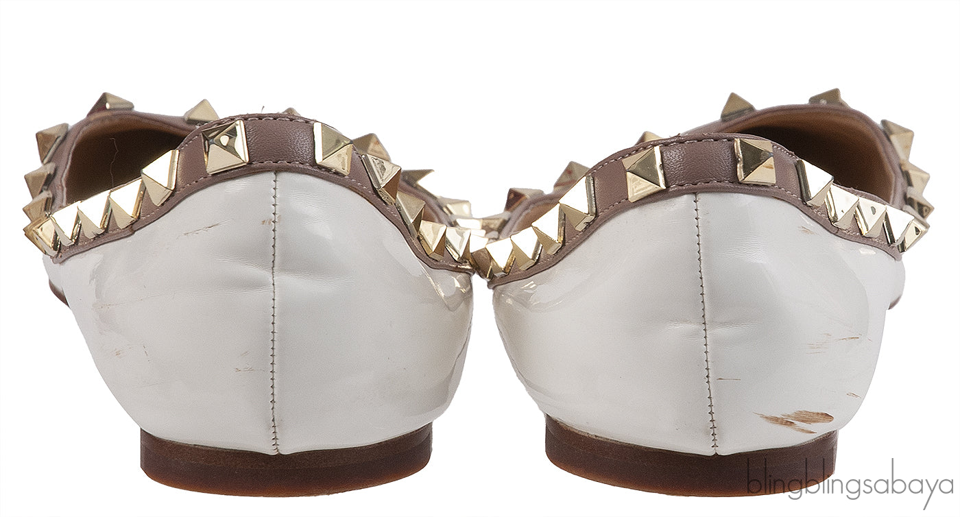 Valentino Garavani White Rockstuds Flat Shoes