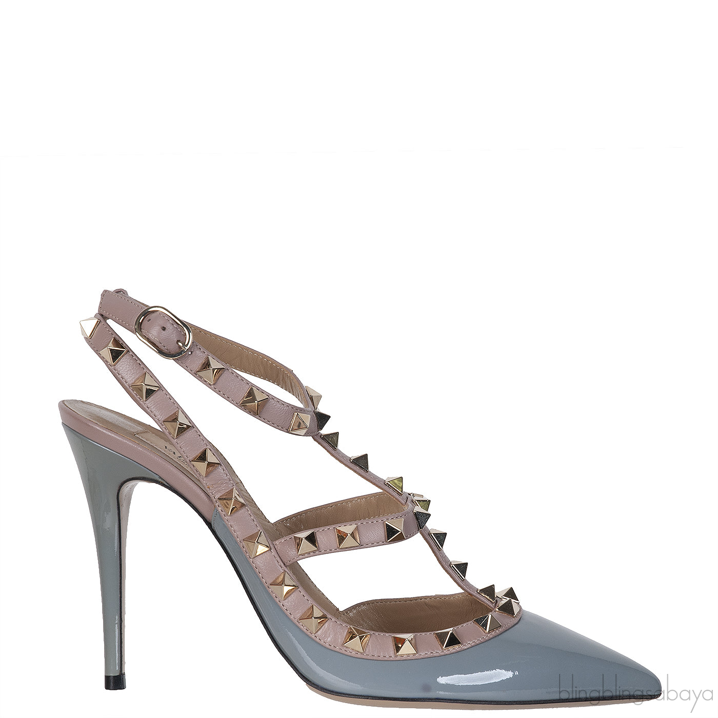 Valentino Garavani Blue Grey Patent Rockstuds Heels