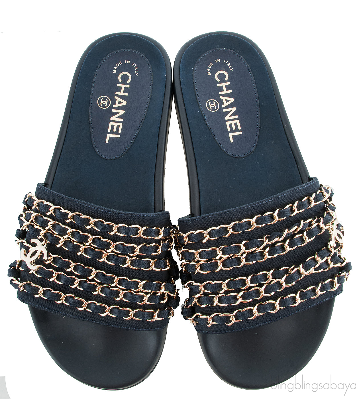 Chanel Blue Chain Slip-on Sandals