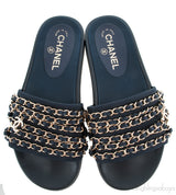 Chanel Blue Chain Slip-on Sandals