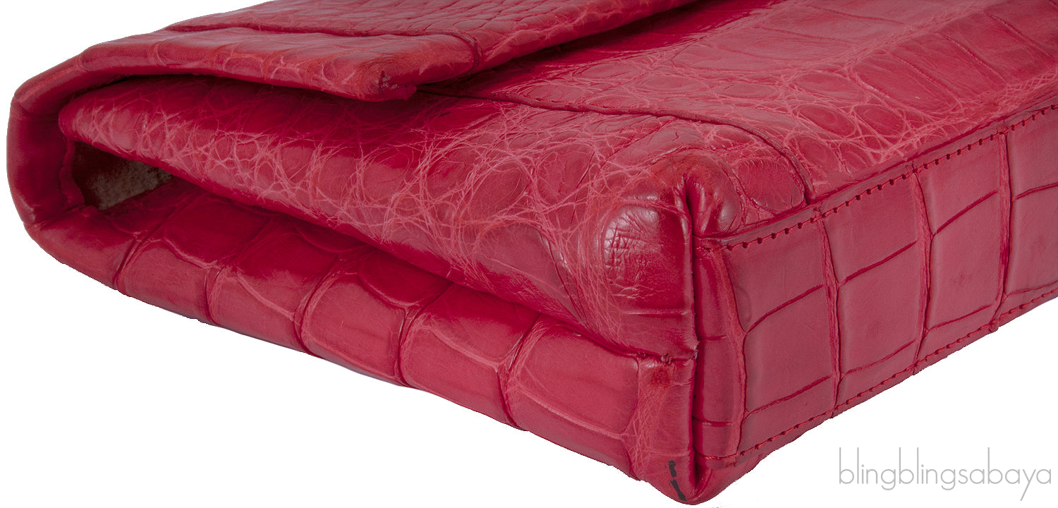 Pinkish Red Crocodile Fold-over Clutch*