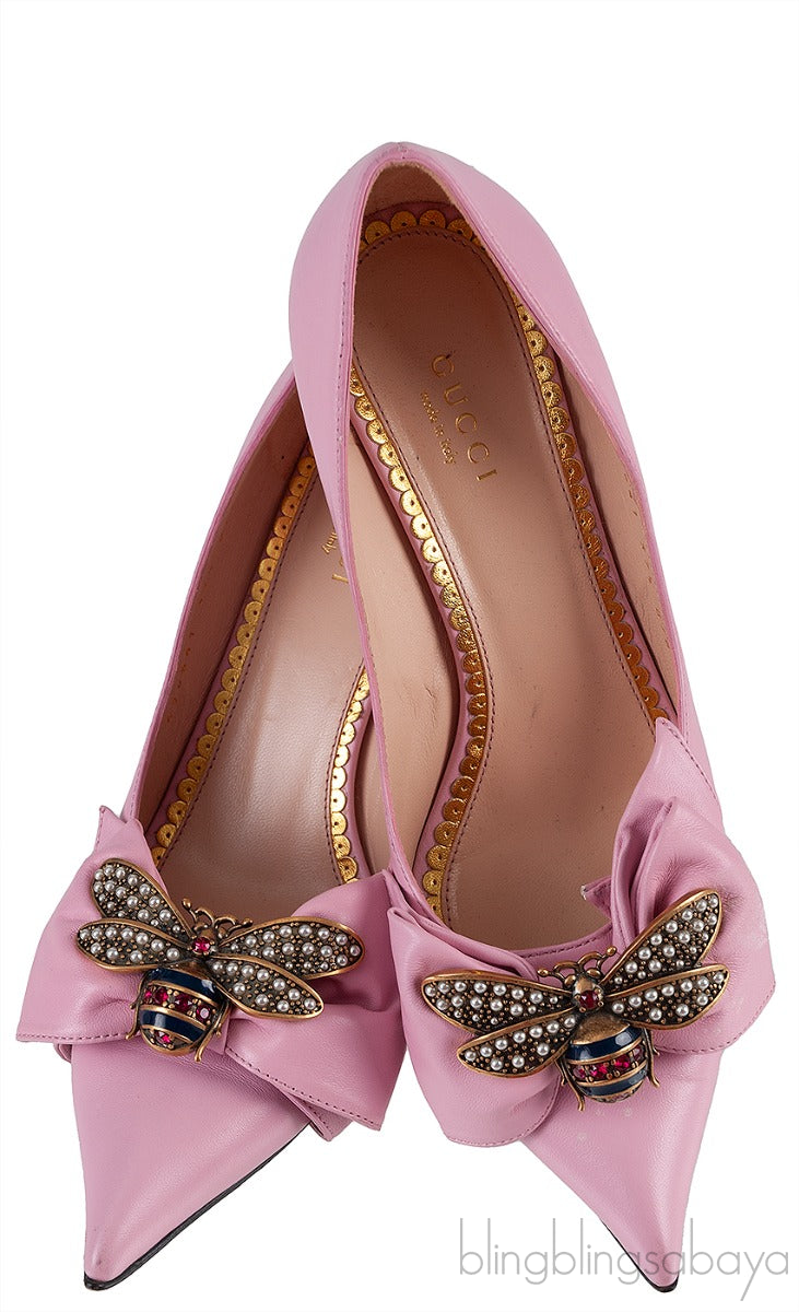 Baby Pink Bow Bee Pointed Toe Heels