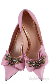 Baby Pink Bow Bee Pointed Toe Heels