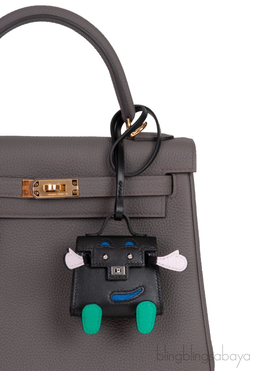 Kelly Doll Bag Charm Black/Mauve Pale/Blue/Mint Tadelakt