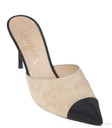 CHANEL BEIGE AND BLACK SUEDE POINTED MULE