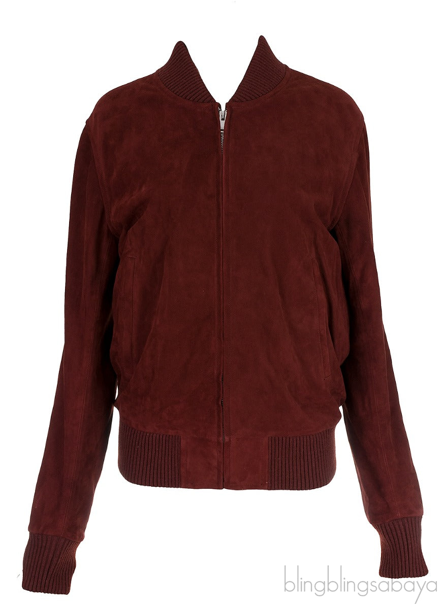 Burgundy Suede Bomber Jacket