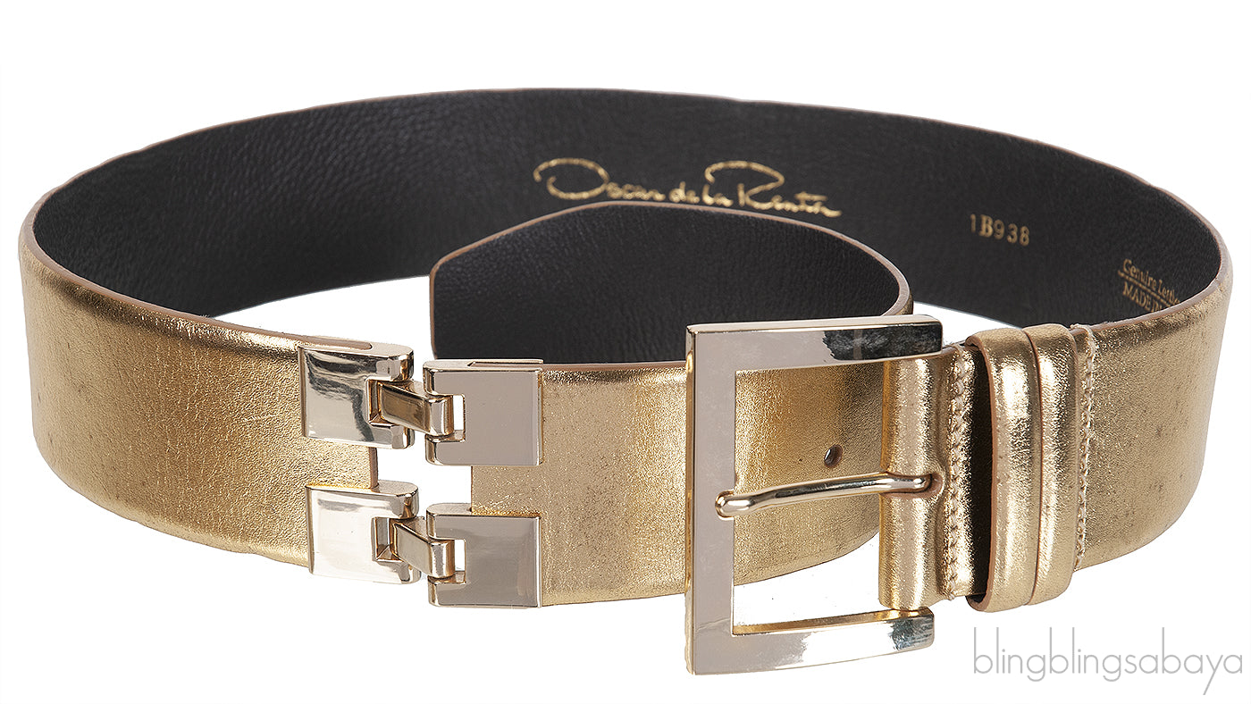 Oscar Dela Renta Metallic Gold Double Hinge Belt