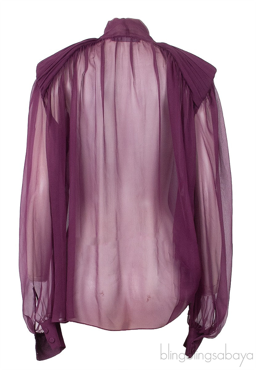 Plum Sheer Padded Shoulder Blouse